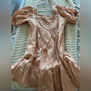 Pink Blush Flower Dress Puff Sleeve